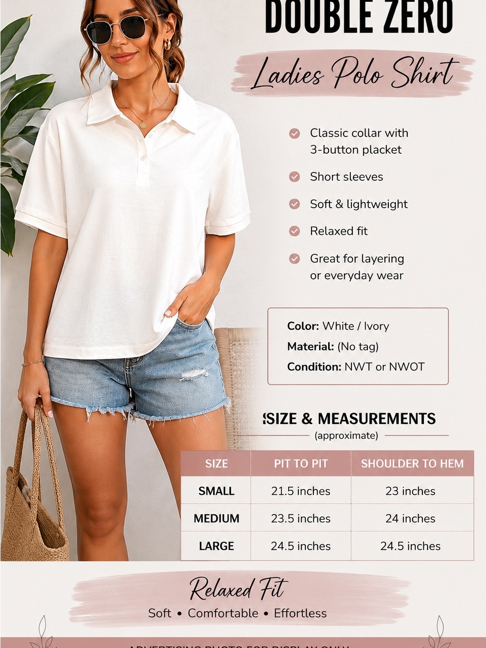 Double Zero White Ladies Polo Shirt - Relaxed Short Sleeve
